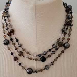 Lia Sophia Multi-Layered Black and Brown Necklace